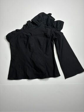 VENUS Black One-Shoulder Ruffle Top